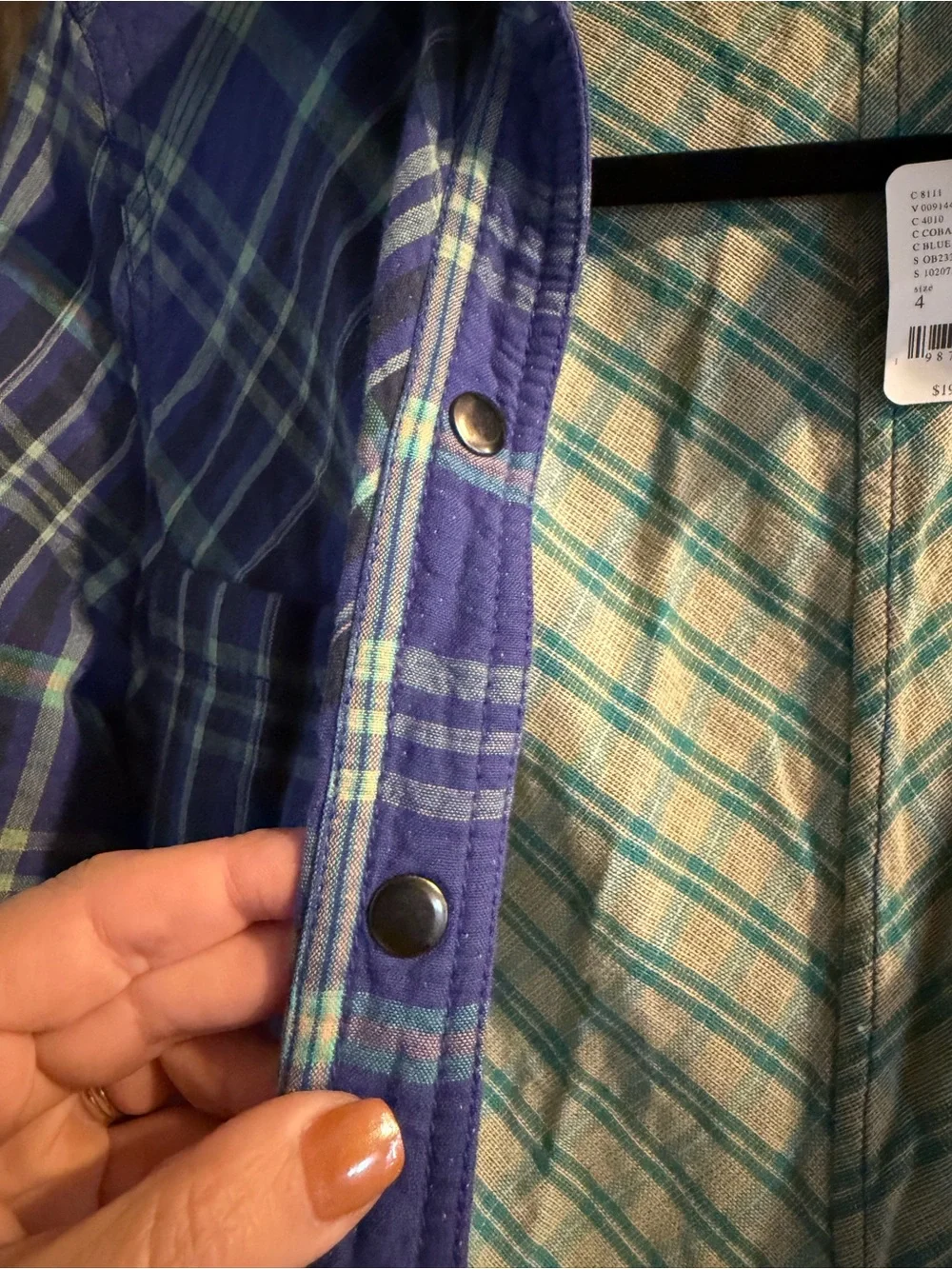 Free People Ruth Plaid Shirt Dress NWT Purple Blue Snap Front Size Small